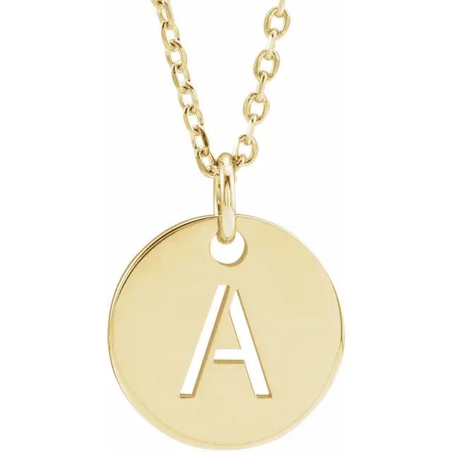 14K Gold Circular Disc Initial Pendant - Initial Necklace or Pendant - Design Jewellers Edmonton