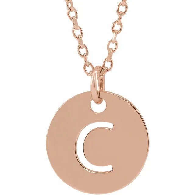 14K Gold Circular Disc Initial Pendant - Initial Necklace or Pendant - Design Jewellers Edmonton