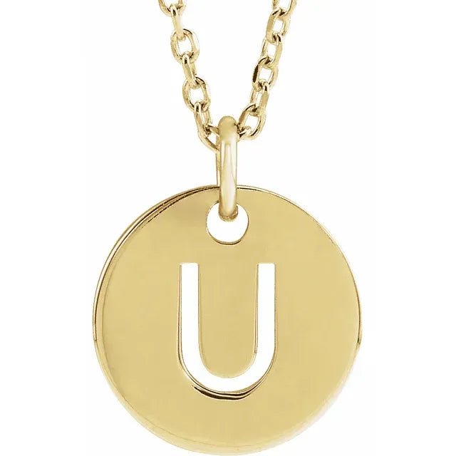 14K Gold Circular Disc Initial Pendant - Initial Necklace or Pendant - Design Jewellers Edmonton