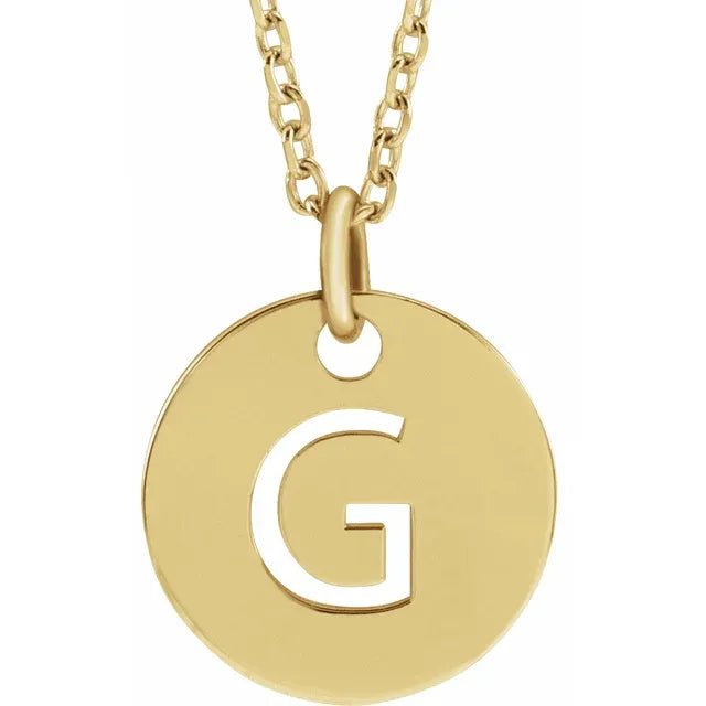 14K Gold Circular Disc Initial Pendant - Initial Necklace or Pendant - Design Jewellers Edmonton