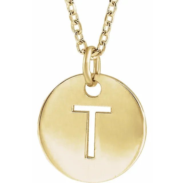 14K Gold Circular Disc Initial Pendant - Initial Necklace or Pendant - Design Jewellers Edmonton