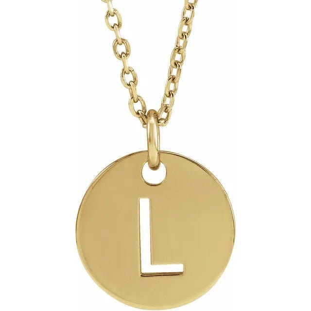 14K Gold Circular Disc Initial Pendant - Initial Necklace or Pendant - Design Jewellers Edmonton