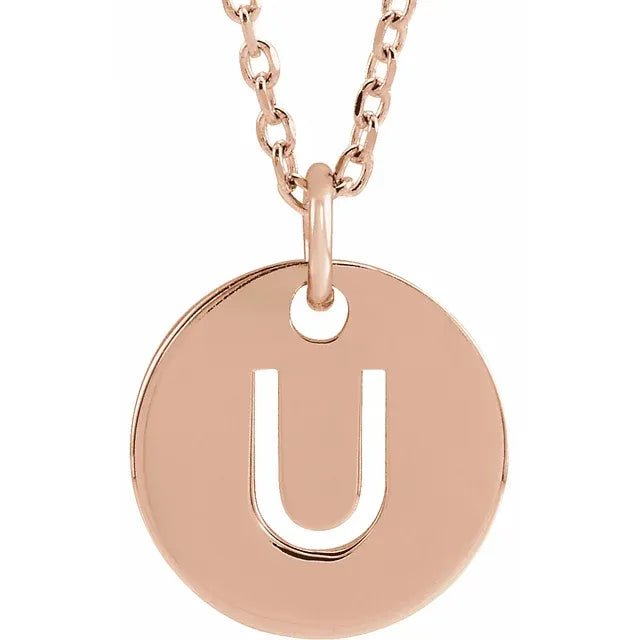 14K Gold Circular Disc Initial Pendant - Initial Necklace or Pendant - Design Jewellers Edmonton