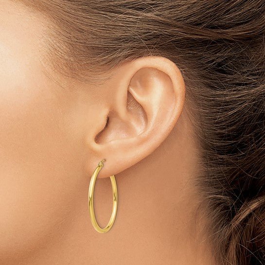 14K Gold Classic Polished Hoop Earrings - Religious Symbol Pendants - Design Jewellers Edmonton