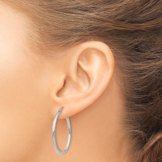 14K Gold Classic Polished Hoop Earrings - Religious Symbol Pendants - Design Jewellers Edmonton