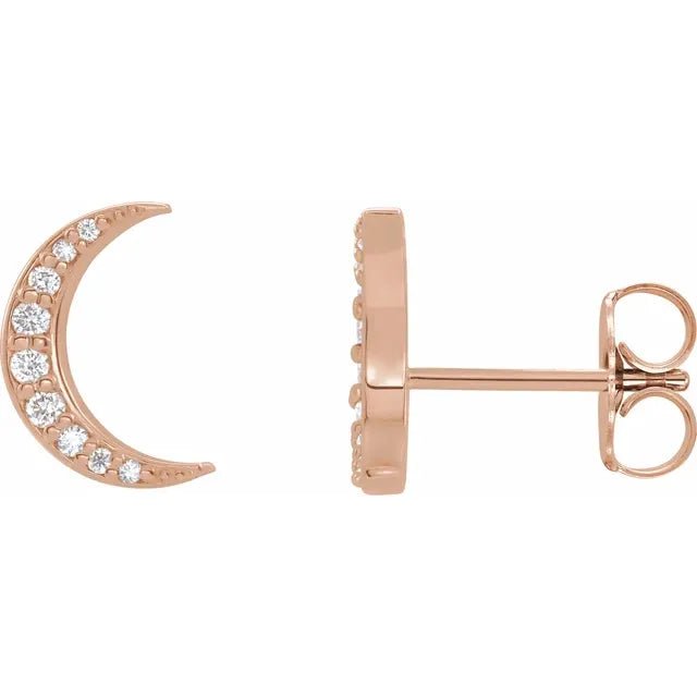 14K Gold Crescent Moon Design Diamond Stud Earrings - Design Jewellers Edmonton