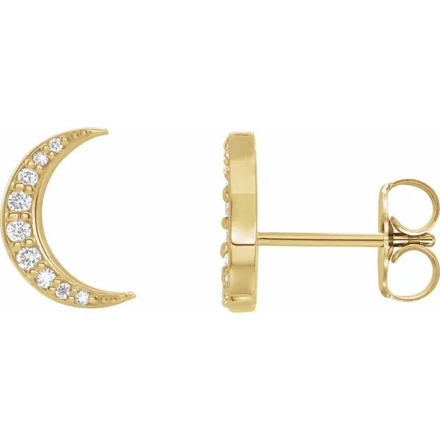 14K Gold Crescent Moon Design Diamond Stud Earrings - Design Jewellers Edmonton