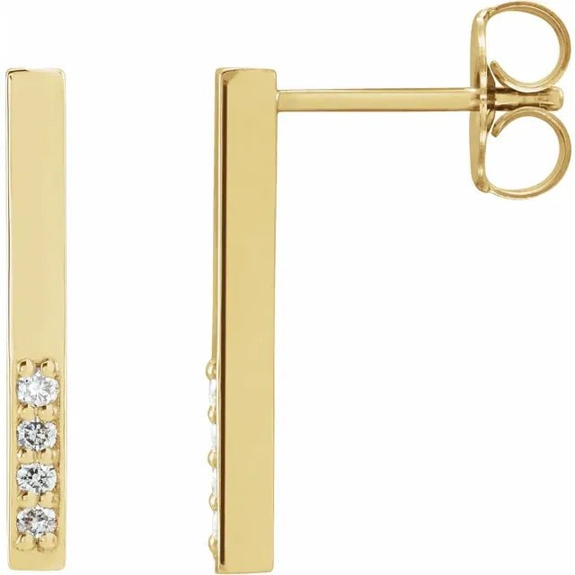14K Gold Diamond Accent Bar Stud Earrings - Design Jewellers Edmonton
