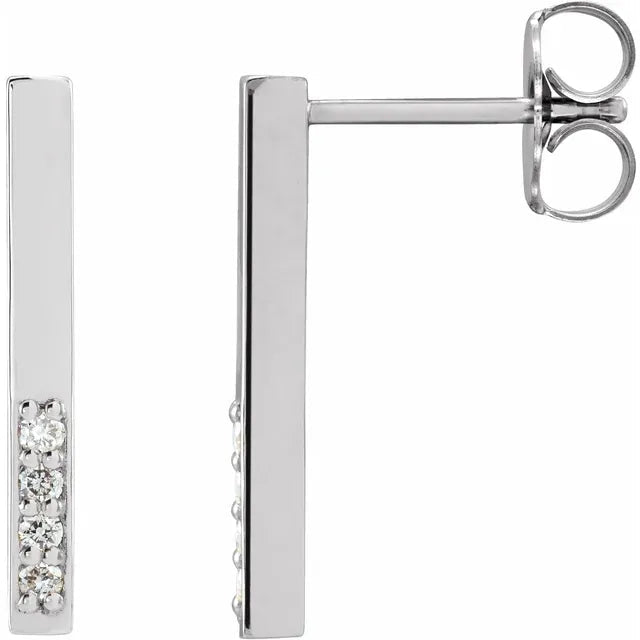14K Gold Diamond Accent Bar Stud Earrings - Design Jewellers Edmonton