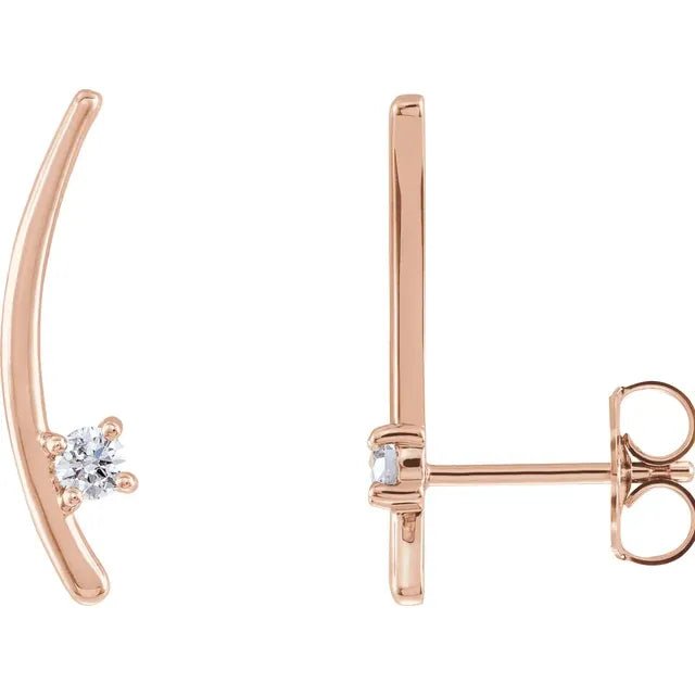 14K Gold Diamond Accent Curved Bar Ear Climbers Earring Design - Design Jewellers Edmonton