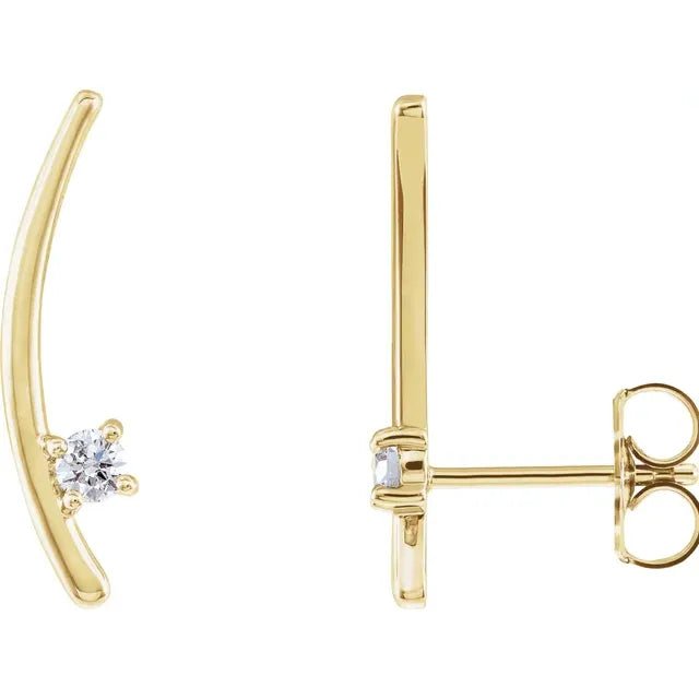 14K Gold Diamond Accent Curved Bar Ear Climbers Earring Design - Design Jewellers Edmonton
