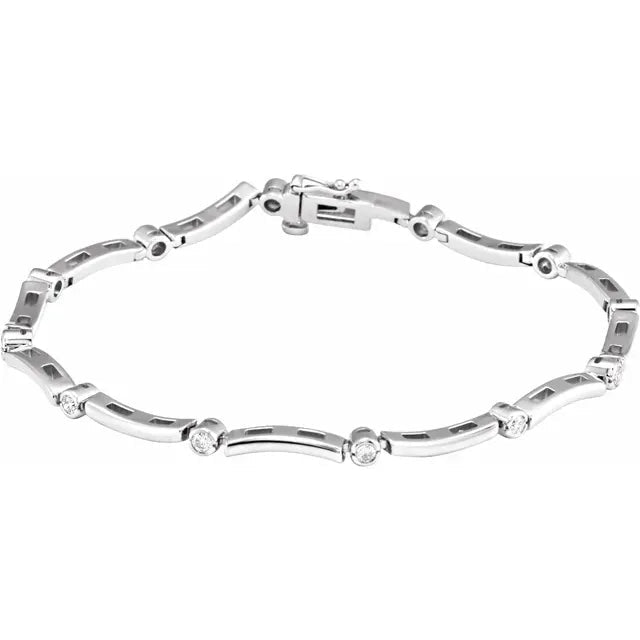 14K Gold Diamond Accent Curved Link Bracelet - Diamond Bracelet - Design Jewellers Edmonton