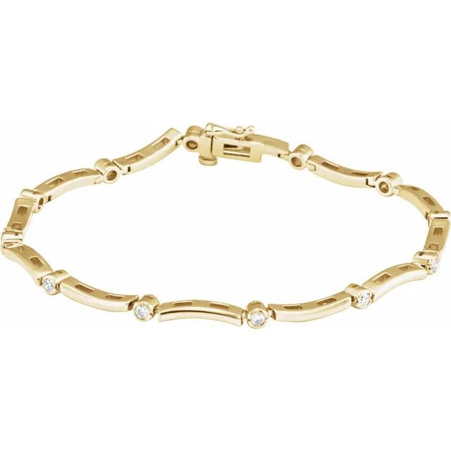 14K Gold Diamond Accent Curved Link Bracelet - Diamond Bracelet - Design Jewellers Edmonton