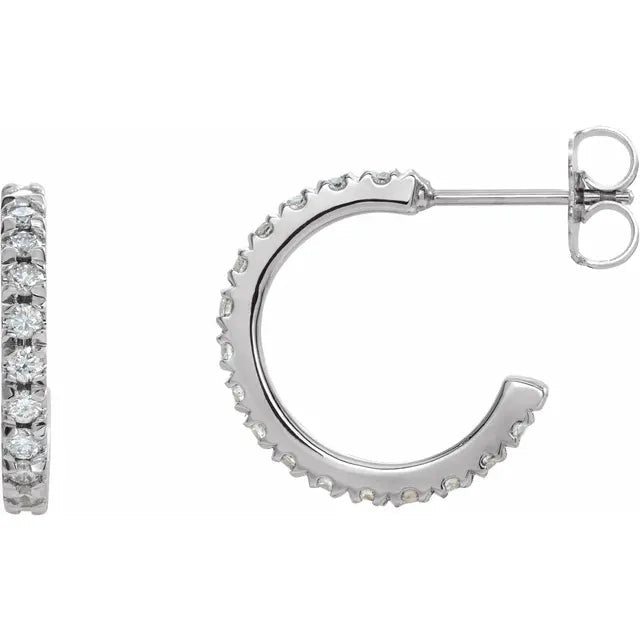 14K Gold Diamond Half Hoop Stud Earrings