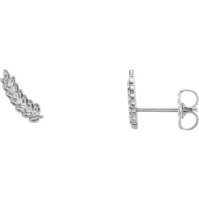 14K Gold Diamond Leaf Ear Climbers Earring Design
