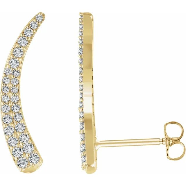 14K Gold Diamond Pave Curved Ear Climbers - Design Jewellers Edmonton