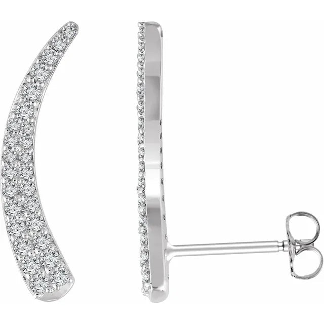 14K Gold Diamond Pave Curved Ear Climbers - Design Jewellers Edmonton