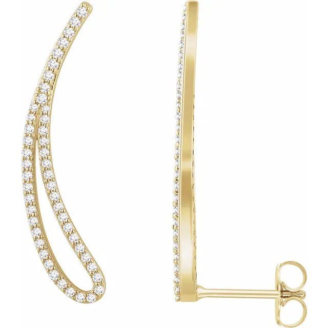 14K Gold Diamond Pave Ear Climber Earrings - Design Jewellers Edmonton