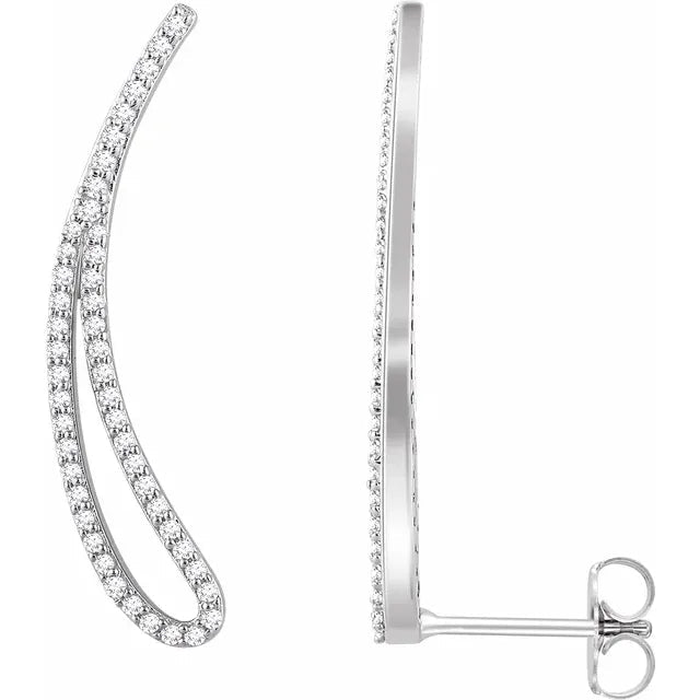 14K Gold Diamond Pave Ear Climber Earrings - Design Jewellers Edmonton
