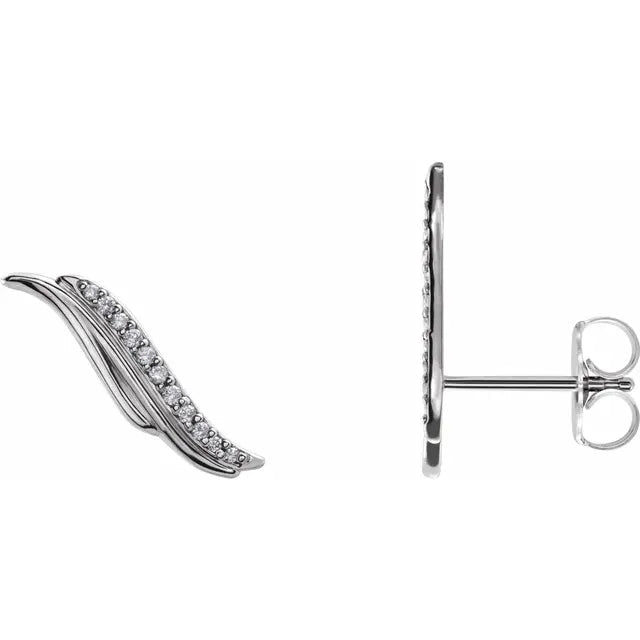 14K Gold Diamond Pave Leaf Ear Climber Earrings Design - Design Jewellers Edmonton