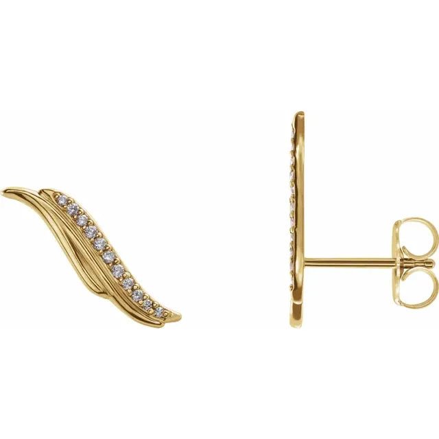 14K Gold Diamond Pave Leaf Ear Climber Earrings Design - Design Jewellers Edmonton