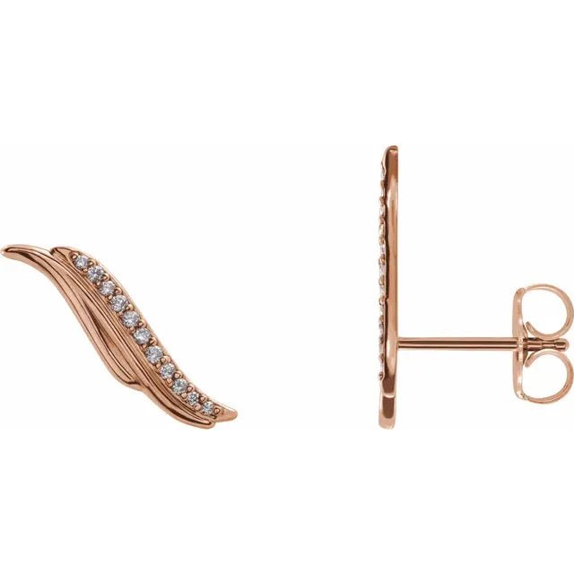 14K Gold Diamond Pave Leaf Ear Climber Earrings Design - Design Jewellers Edmonton
