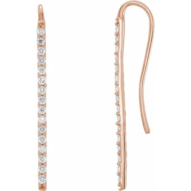 14K Gold Diamond Pave Linear Drop Earrings - Design Jewellers Edmonton