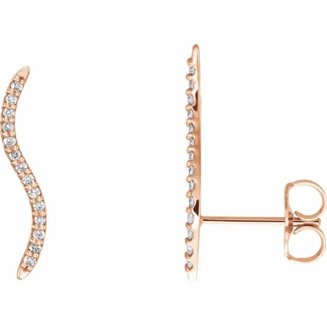14K Gold Diamond Wavy Bar Stud Earrings - Design Jewellers Edmonton