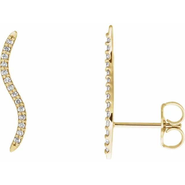 14K Gold Diamond Wavy Bar Stud Earrings - Design Jewellers Edmonton