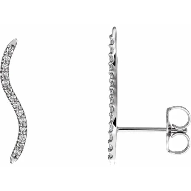 14K Gold Diamond Wavy Bar Stud Earrings