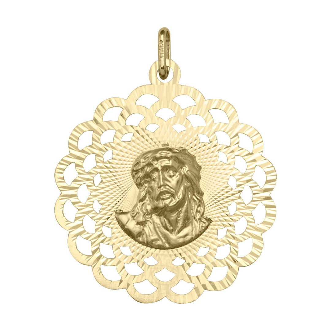 14K Gold Filigree Jesus Christ Medal Pendant