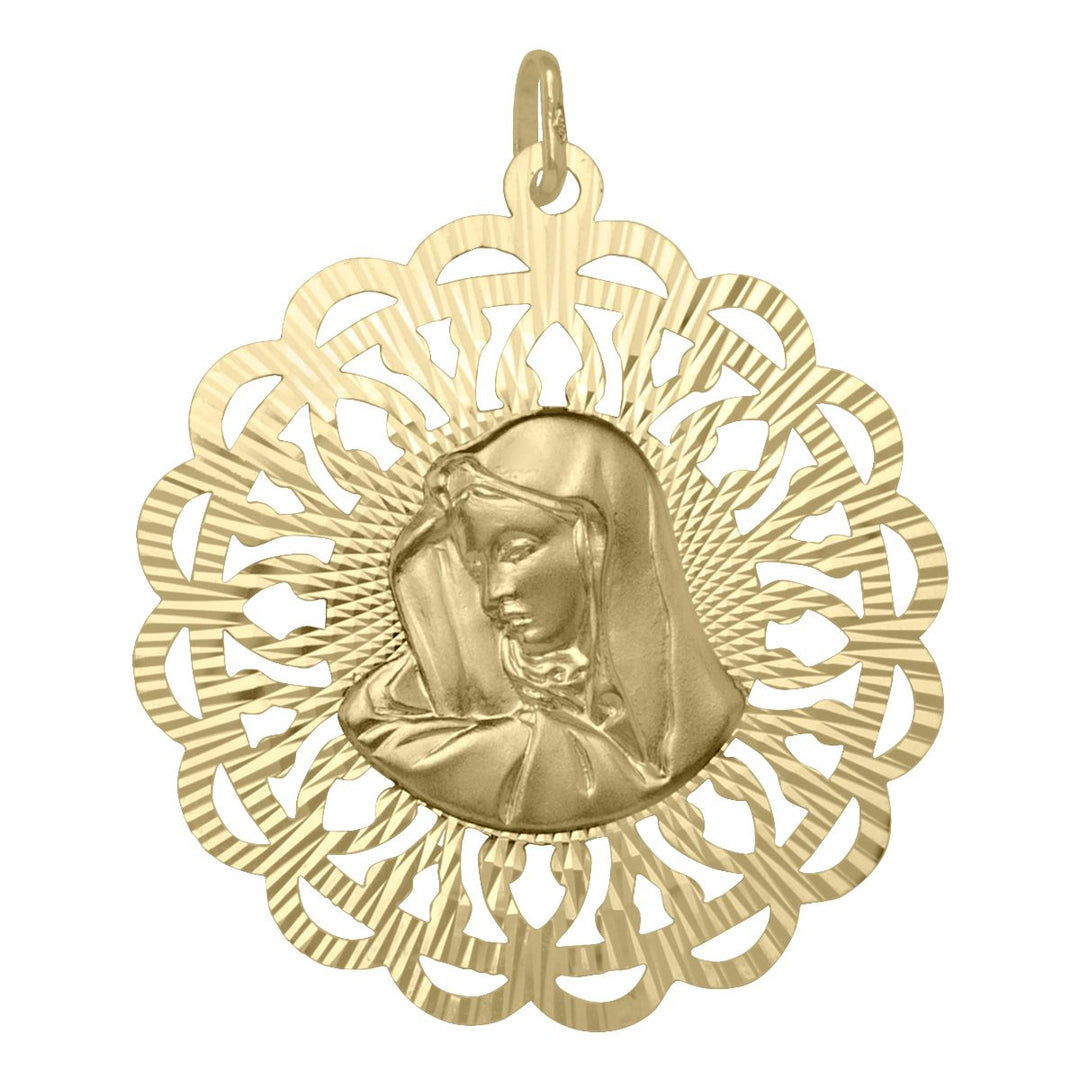 14K Gold Filigree Virgin Mary Medal Pendant