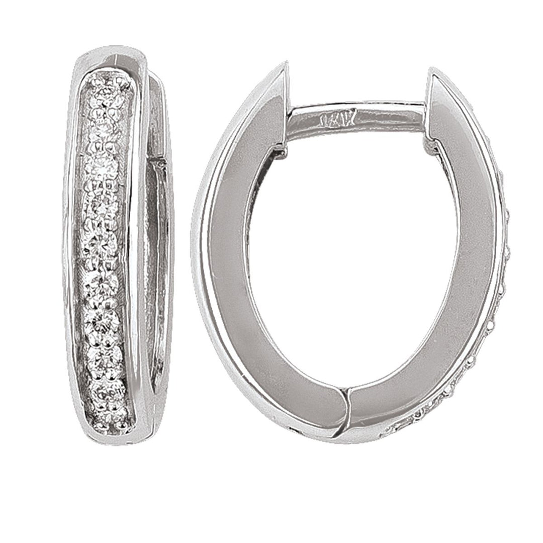 14K Gold Oval Diamond Huggie Hoop Earrings