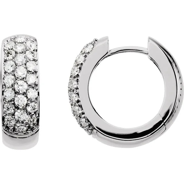 14K Gold Pave Diamond Huggie Hoop Earrings
