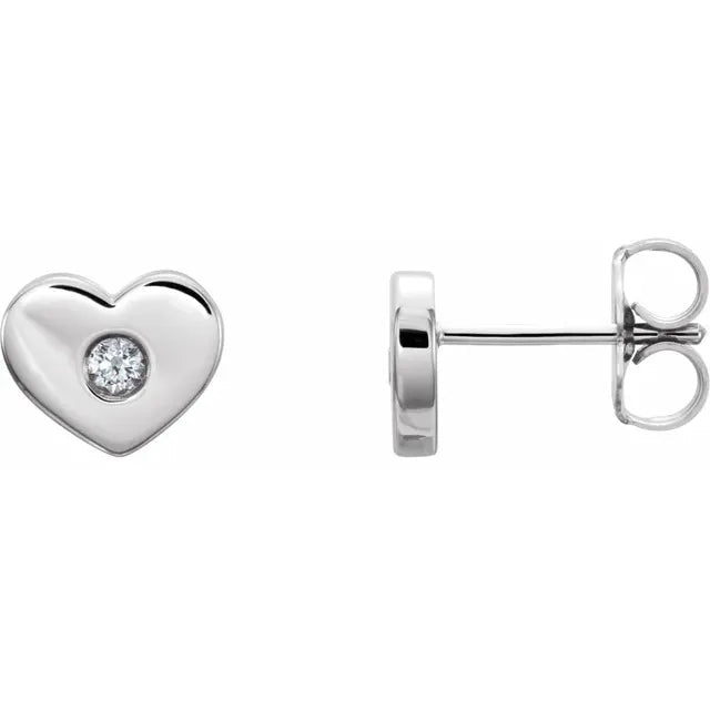 14K Gold Polished Heart Diamond Stud Earrings