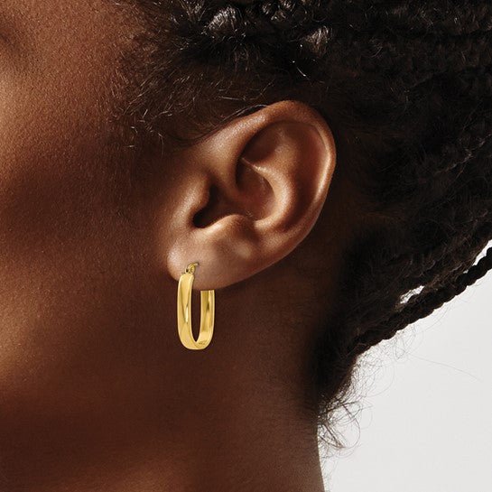 14K Gold Polished Oval Huggie Hoop Earrings - Hoop Earrings - Design Jewellers Edmonton