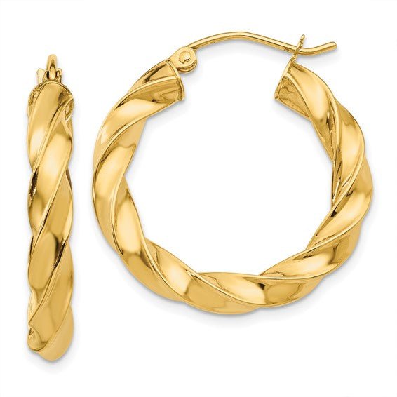 14K Gold Polished Twist Hoop Earrings - Hoop Earrings - Design Jewellers Edmonton