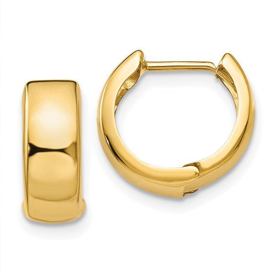 14K Gold Polished Wide Huggie Hoop Earrings - Religious Symbol Pendants - Design Jewellers Edmonton