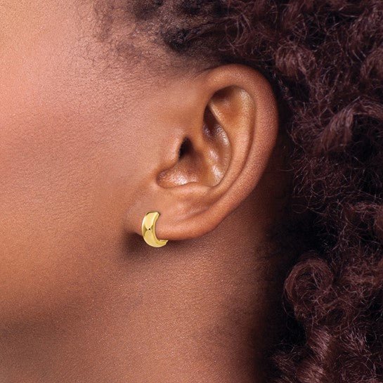 14K Gold Polished Wide Huggie Hoop Earrings - Religious Symbol Pendants - Design Jewellers Edmonton
