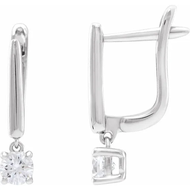 14K Gold Round Diamond Hinged Drop Earrings