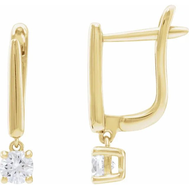 14K Gold Round Diamond Hinged Drop Earrings - Design Jewellers Edmonton
