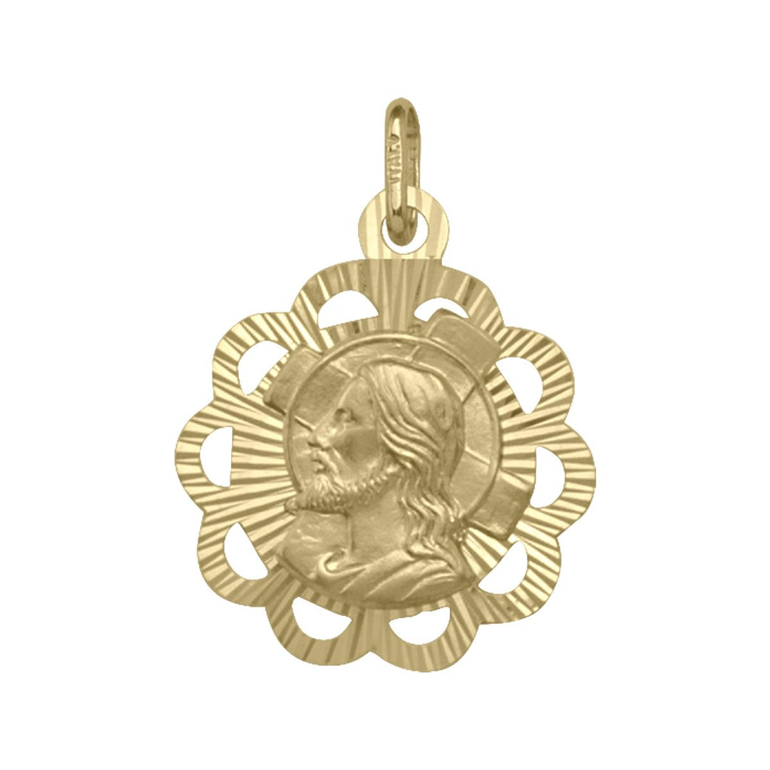 14K Gold Scalloped Jesus Christ Medal Pendant
