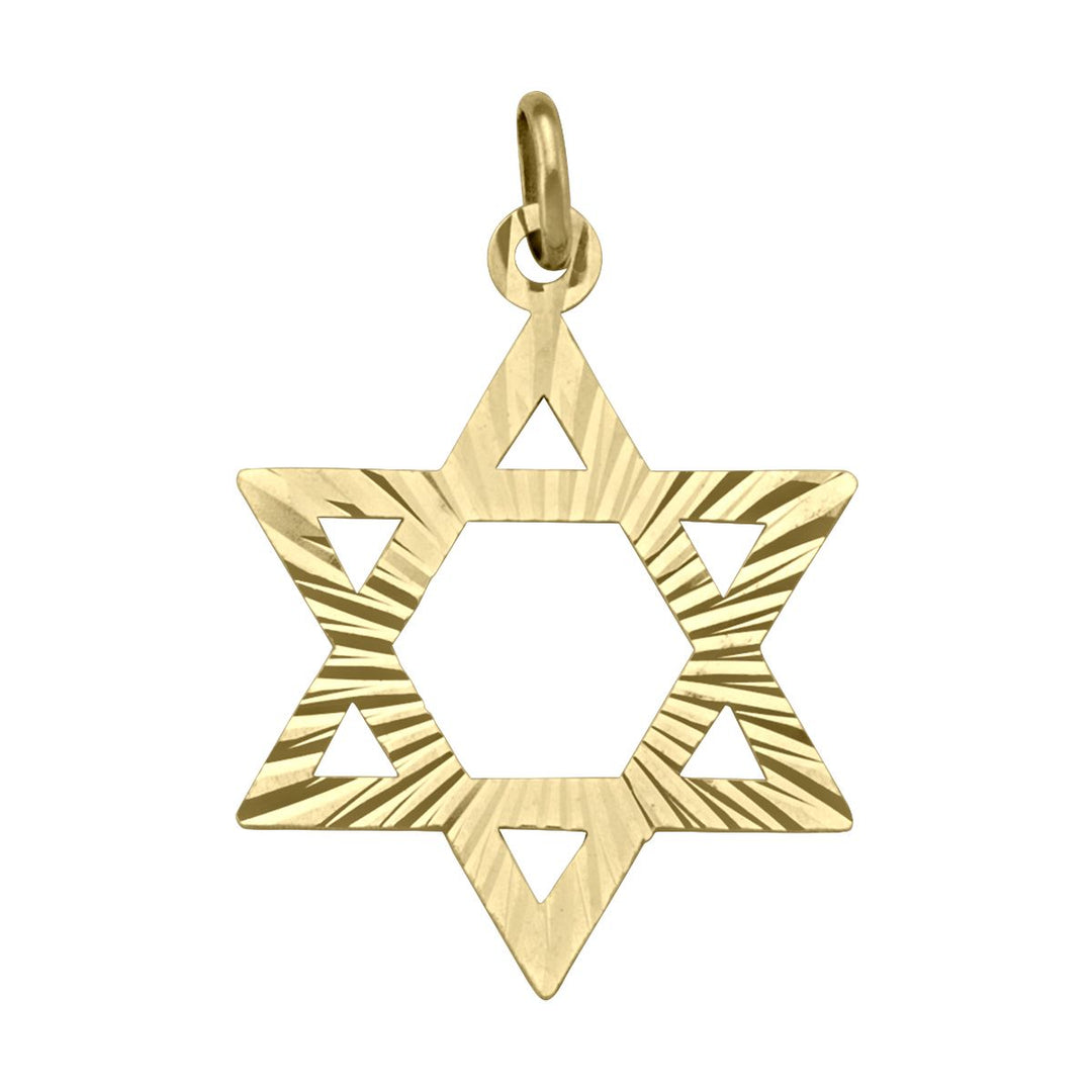14K Gold Textured Open Star of David Pendant