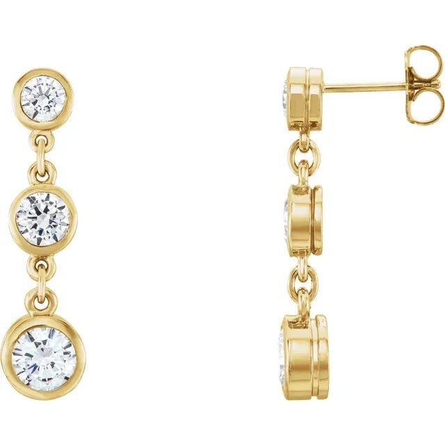 14K Gold Three - Stone Bezel Set Diamond Drop Earrings - Design Jewellers Edmonton