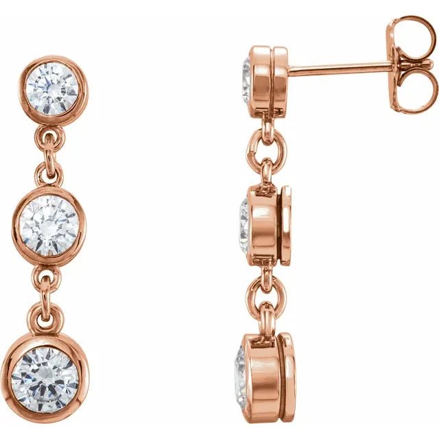 14K Gold Three - Stone Bezel Set Diamond Drop Earrings - Design Jewellers Edmonton