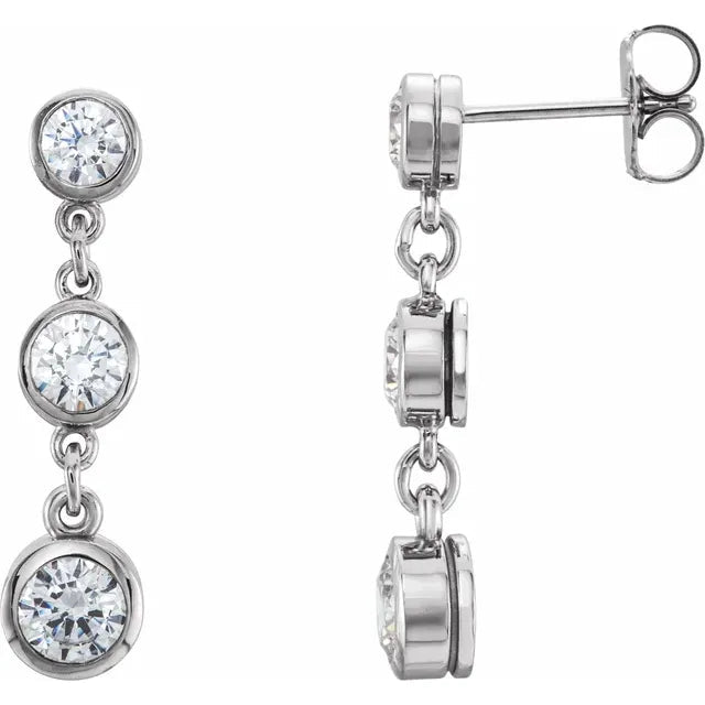14K Gold Three-Stone Bezel Set Diamond Drop Earrings