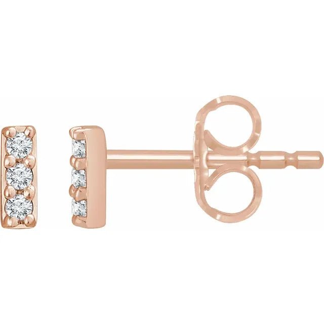 14K Gold Three Stone Diamond Bar Stud Earrings - Design Jewellers Edmonton