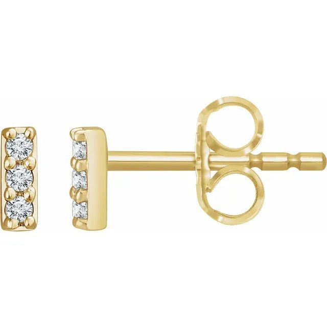 14K Gold Three Stone Diamond Bar Stud Earrings - Design Jewellers Edmonton