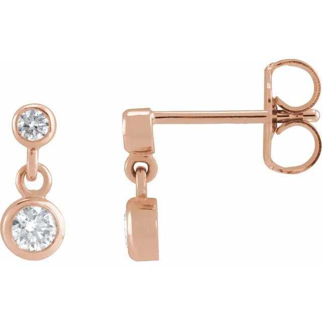 14K Gold Two - Stone Bezel Set Diamond Drop Earrings - Design Jewellers Edmonton