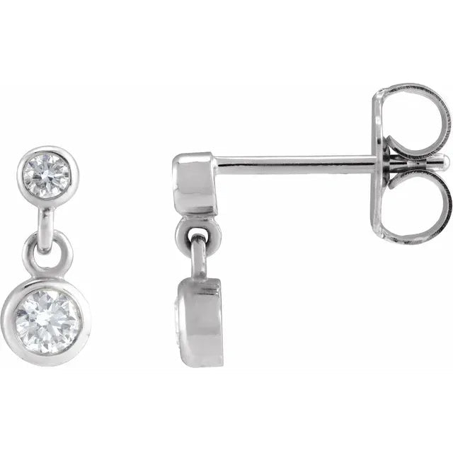 14K Gold Two-Stone Bezel Set Diamond Drop Earrings